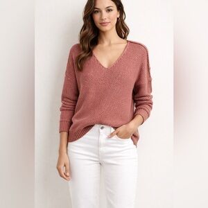 Title: Lucky Brand Mauve Pink Textured Knit V-Neck Sweater XS